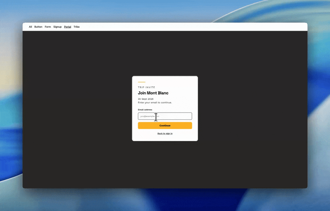 A friend accepting the invitation on a branded portal